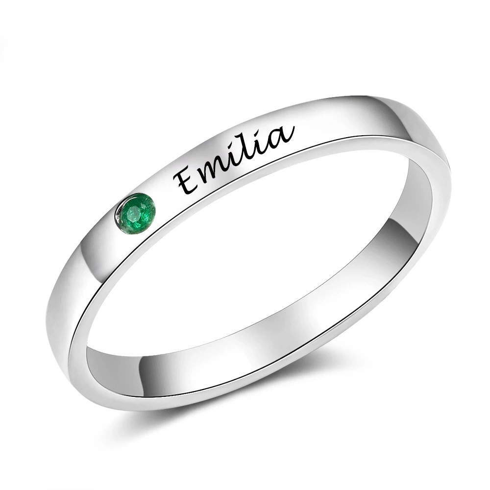 Personalisierter Geburtsstein-Ring mit Namensgravur – Gravur-Ring