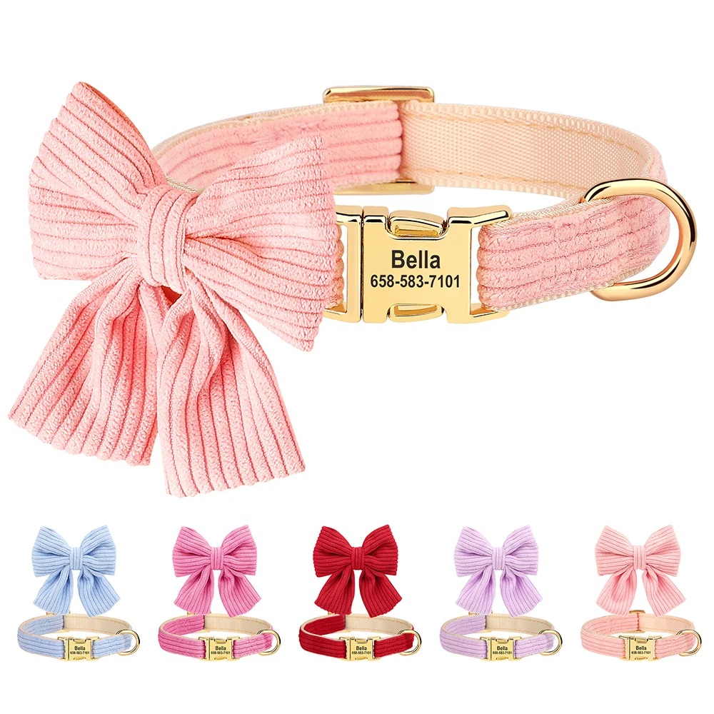 Personalisiertes Hundehalsband mit Schleife & Namensschild