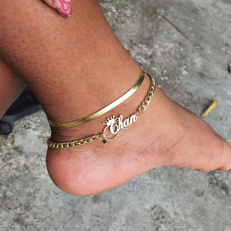 Edelstahl Fußkettchen mit eigenem Namen Wunschtext Personalisierte Fußketten Schmuck