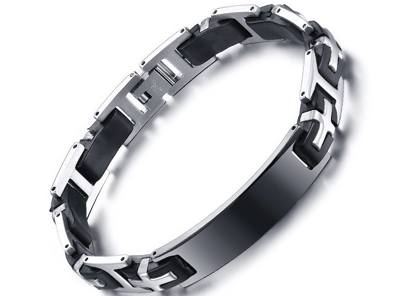 Personalisiertes Herrenarmband in Silber & Schwarz – Mit Gravur von Namen oder Wunschtext