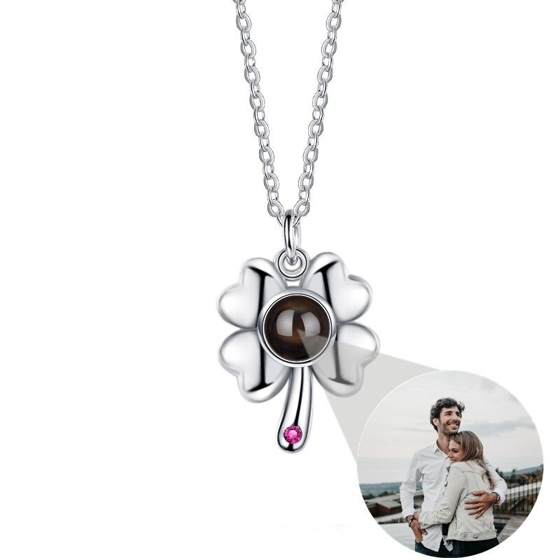 Kleeblatt-Halskette mit Fotoprojektion aus 925er Sterling Silber – personalisiert mit eigenem Foto