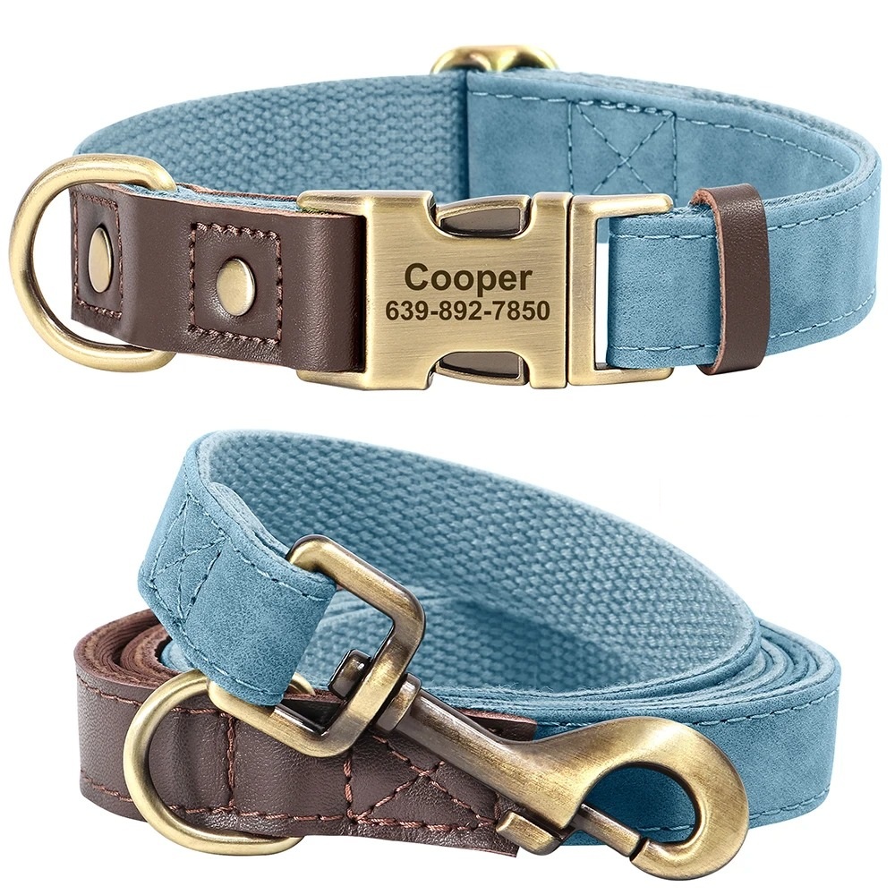 Hundehalsband mit Gravur, Verstellbares Hunde Halsband mit Namensschild und Telefonnummer, Schnellverschluss, D-Ring, Robust & Komfortabel
