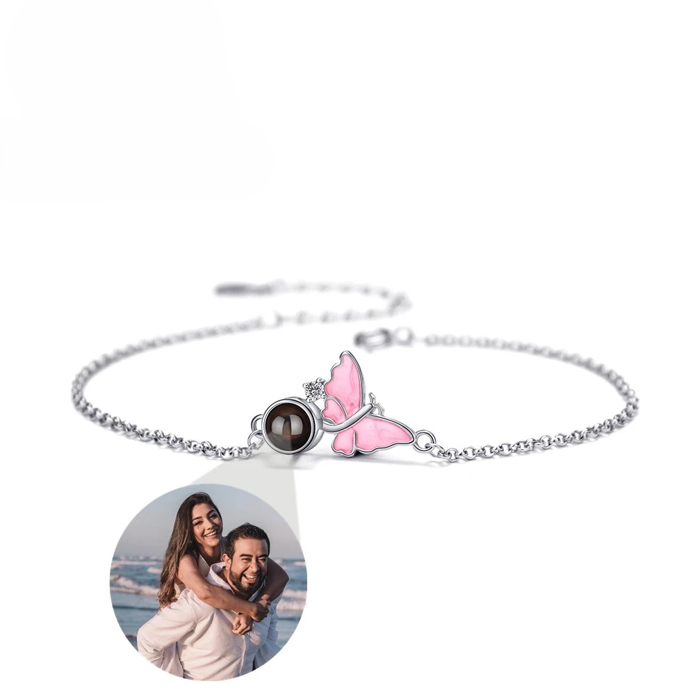 Schmetterling Zirkonia-Armband mit Fotoprojektion aus 925er Sterling Silber – personalisiert, 18–23 