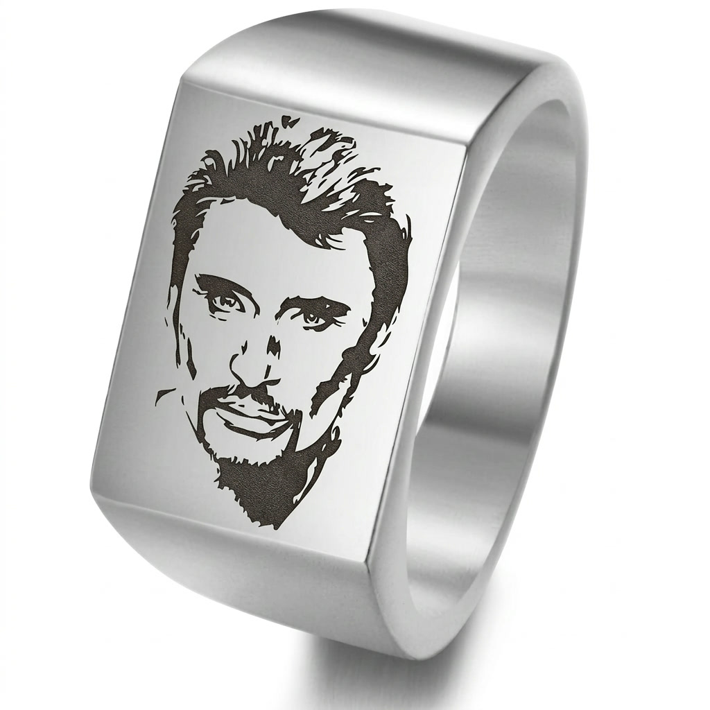 Personalisierter Herren Siegelring aus Edelstahl mit Fotogravur – Ring mit eigenem Foto, Portrait oder Wunschmotiv