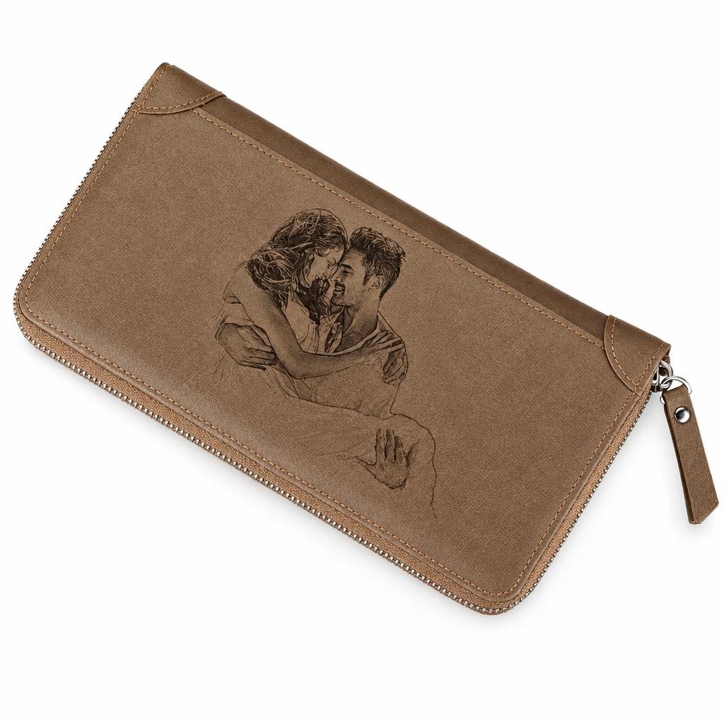 Gravierte Damen-Brieftasche mit eigenem Foto & Wunschtext – Personalisiertes Münzfach-Portemonnaie