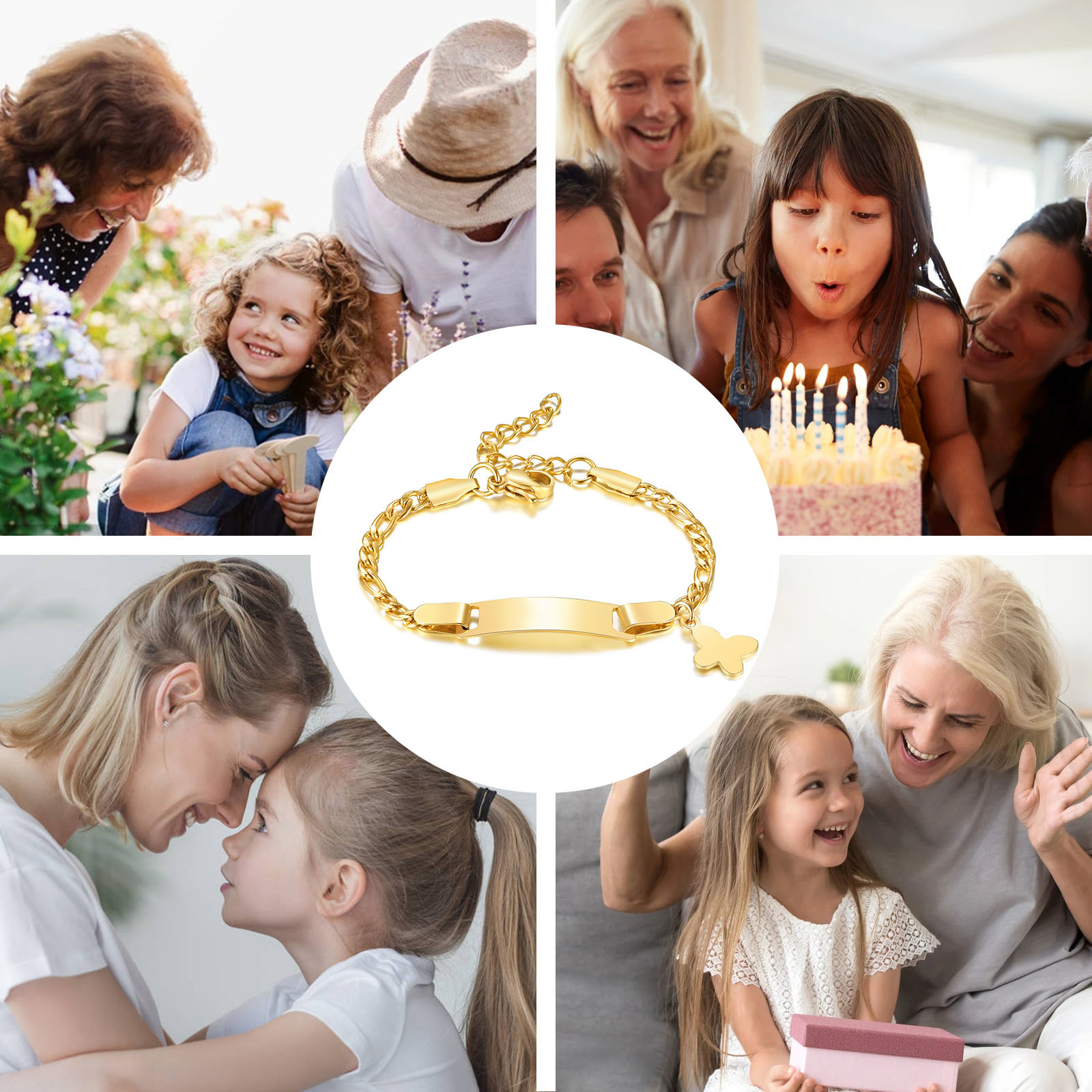 Verstellbares Armband mit eigenem Namen Personalisiertes Kinderarmband mit Gravur | Schmetterling