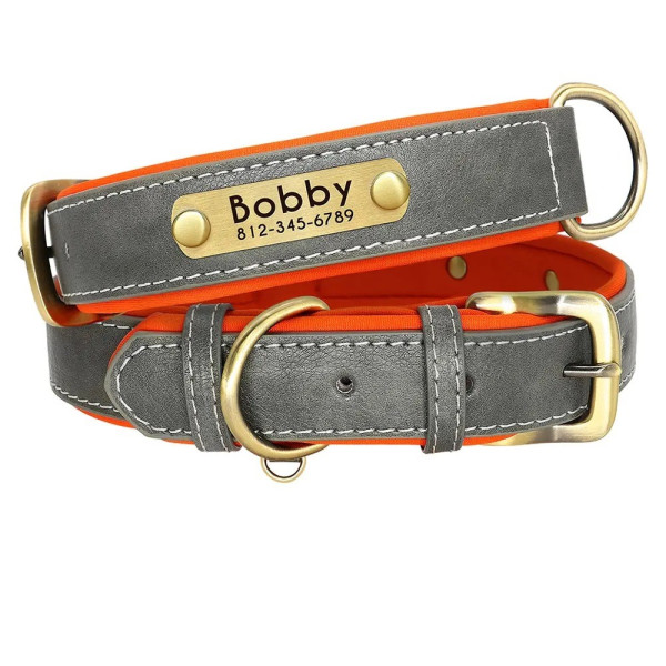 Gravur-Lederhalsband, Personalisiertes Hundehalsband mit Name und Telefonnummer Gravur