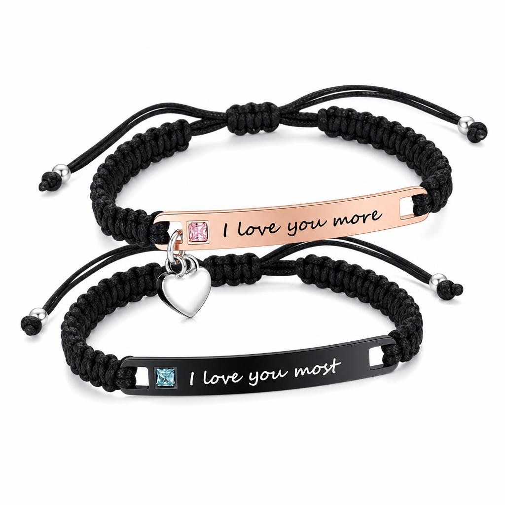 Gravierte Pärchen-Armbänder mit eigenem Wunschtext – 2er Set, verstellbar (15–27 cm)