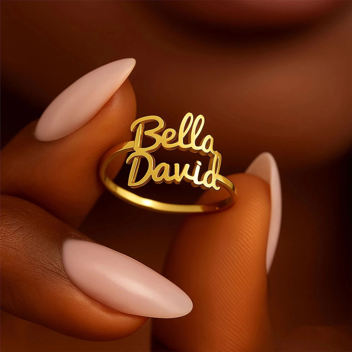 Personalisierter Edelstahl Namensring mit 2 Namen – Doppelname Ring – Individueller Schmuck