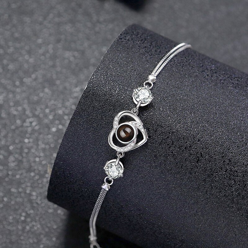 Verstellbares Silber Projektion Armband (Herzförmig) mit eigenem Foto im Kristall-Stein 3D-Armband