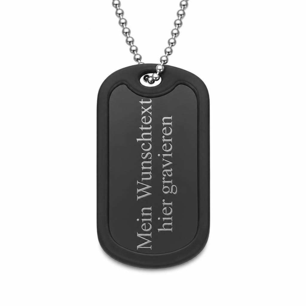 Personalisierte Dog Tag Halskette mit Textgravur – Schwarzer ID-Anhänger mit Namen, Datum oder Wunschtext, individuelles Erinnerungsstück