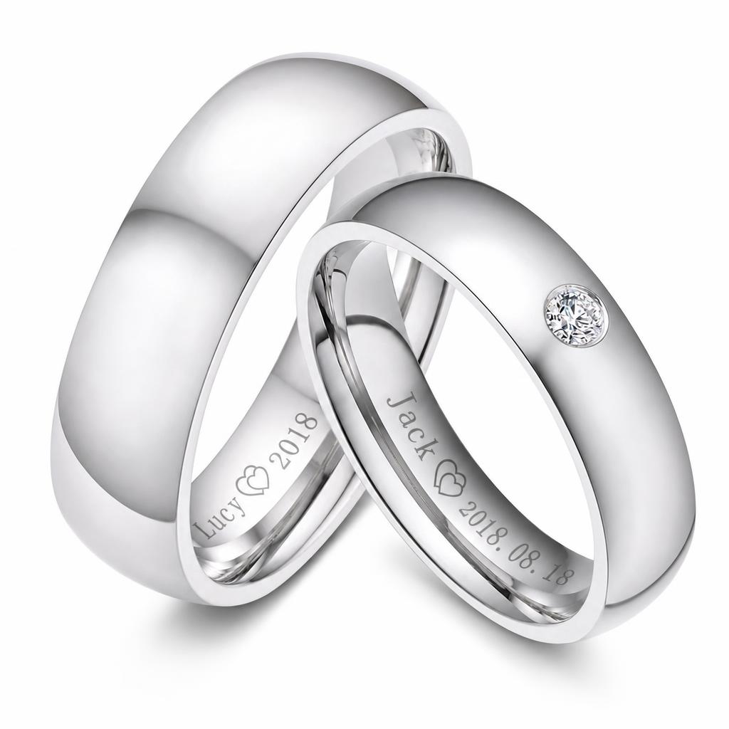 Personalisierter Edelstahlring mit Innen-Gravur – Ring mit Name, Datum & Wunschtext, optional mit Zirkonia-Stein