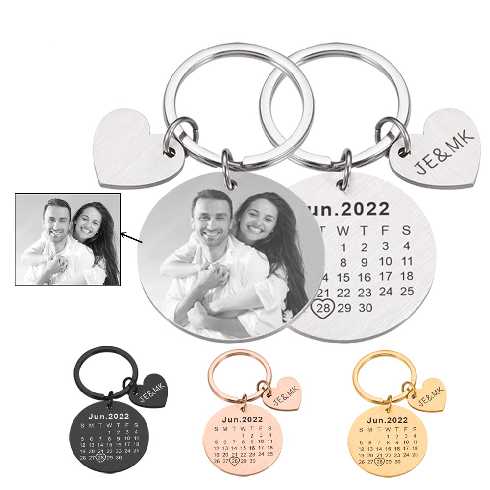 Schlüsselanhänger mit Datum + Fotogravur Personalisiert - Edelstahl