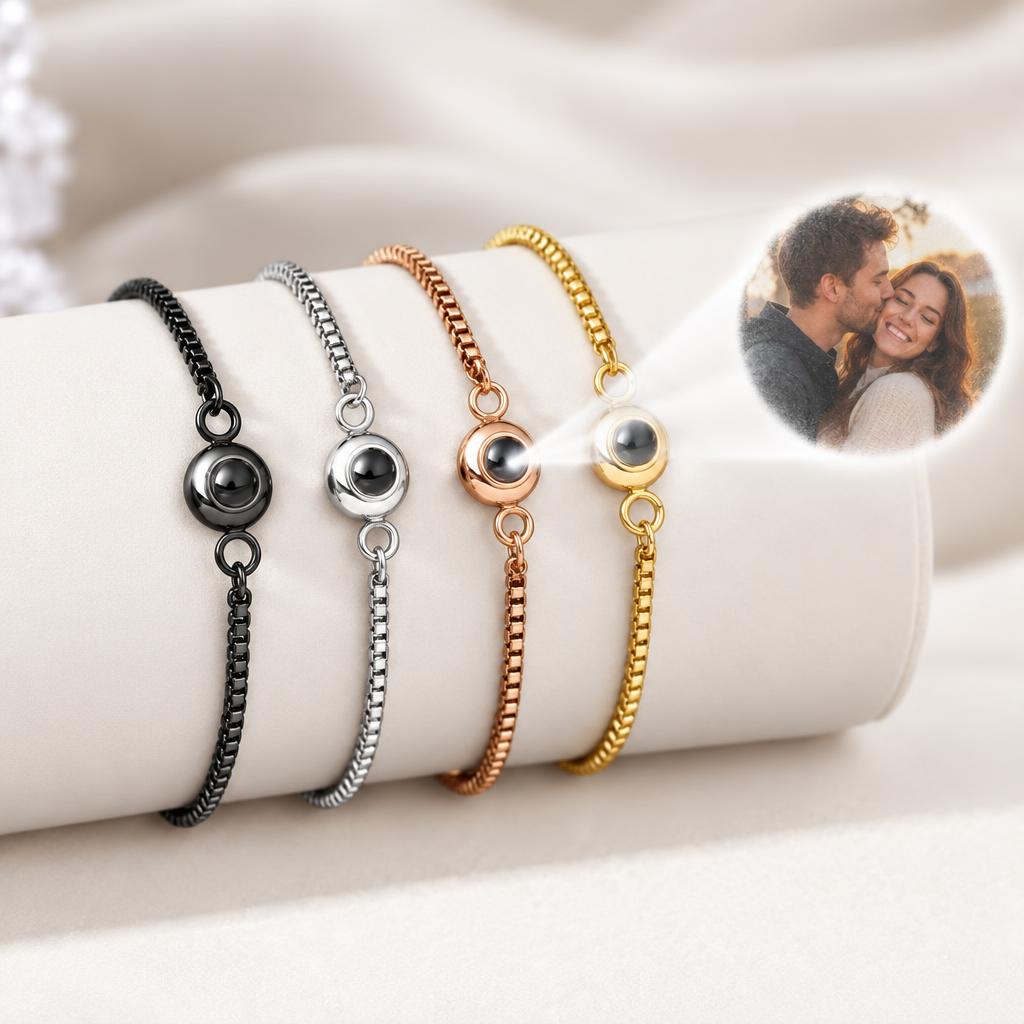 Personalisiertes Foto Armband aus Edelstahl – Projektionsarmband mit Wunschfoto – Verstellbar