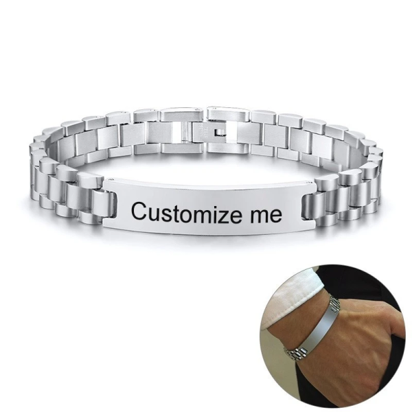 Gravur-Armband, Personalisiertes Edelstahl Herrenarmband mit Textgravur (21cm Länge)