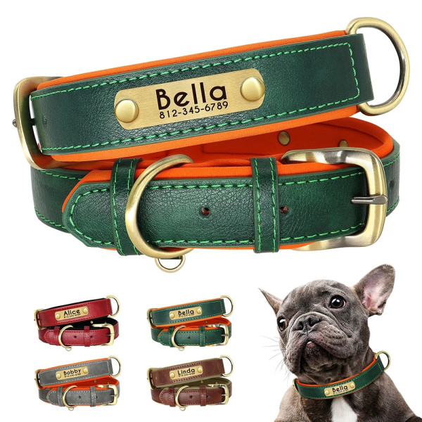 Gravur-Lederhalsband, Personalisiertes Hundehalsband mit Name und Telefonnummer Gravur