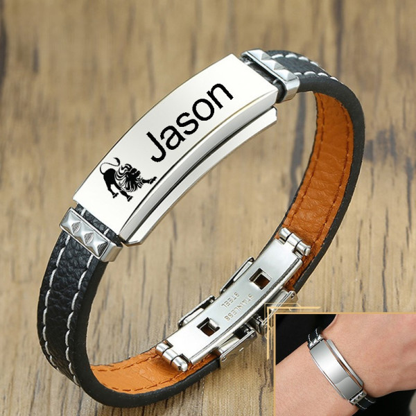 Gravur-Armband, Personalisiertes Lederarmband mit Textgravur gestalten (19cm Länge)