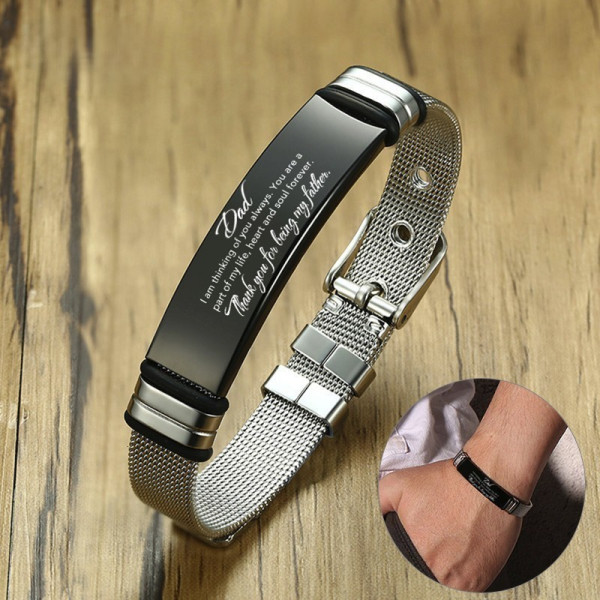 Verstellbares Herrenarmband aus Edelstahl mit eigenem Namen Wunschtext Gravur Armband