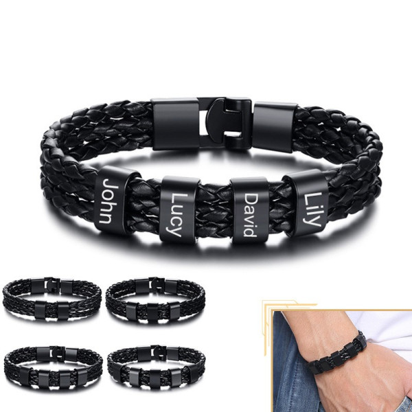 Gravur-Armband, Personalisiertes Lederarmband mit mehreren Namen gravieren