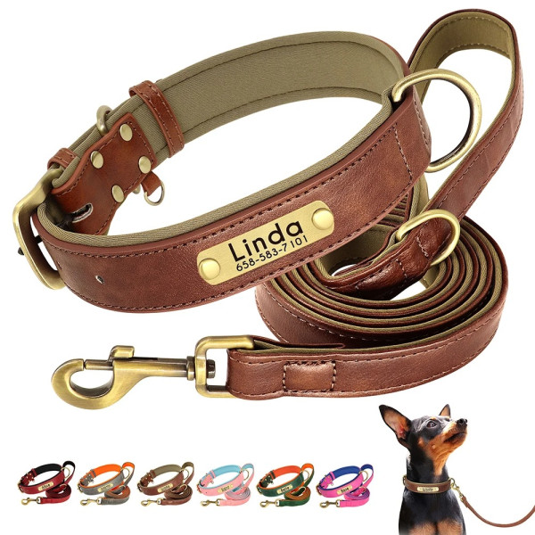 Graviertes Lederhalsband mit Namen & Nummer – Personalisiertes Hundehalsband