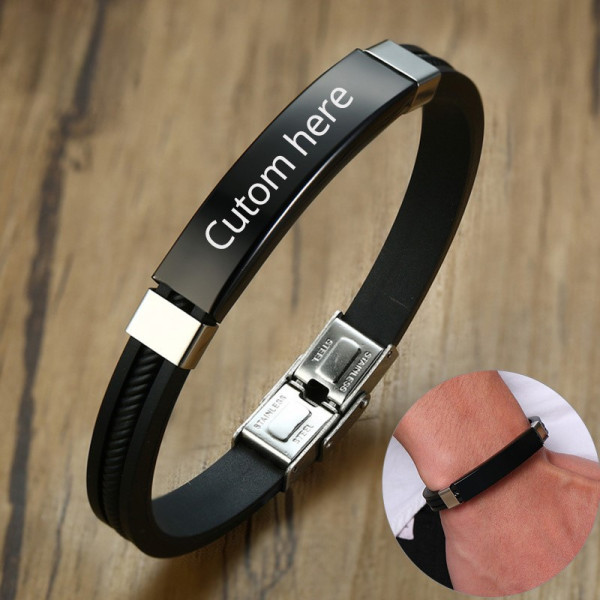 Schwarzes Armband aus Edelstahl mit eigenem Namen Wunschtext Personalisiert