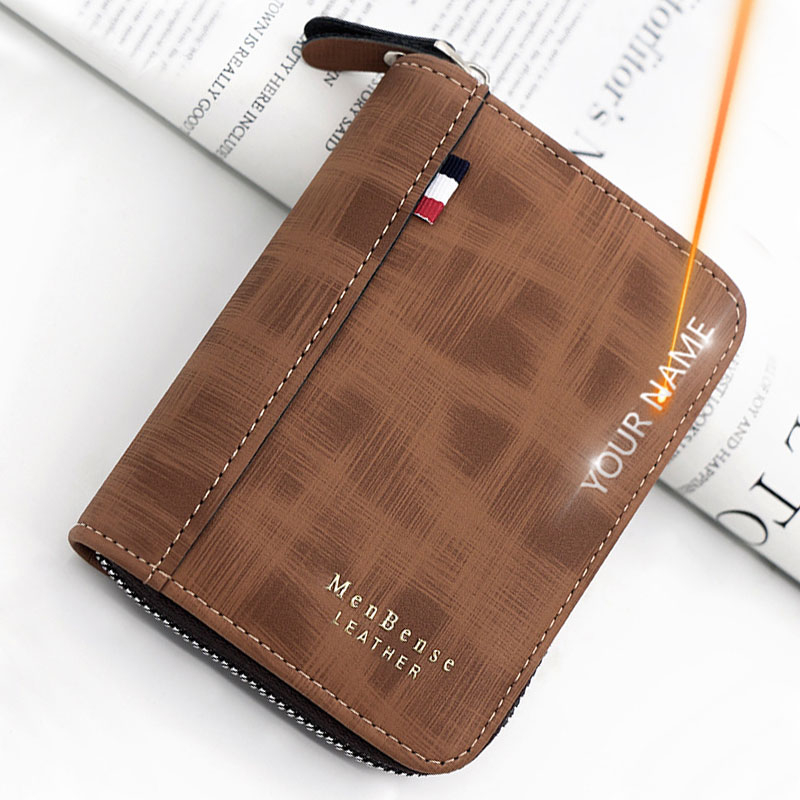 Personalisierte Herren-Brieftasche mit Reißverschluss, Münzfach und Textgravur