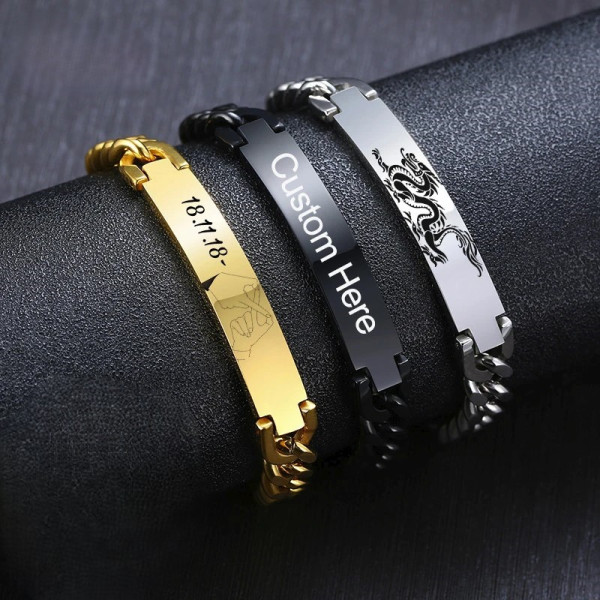 Gravur-Armband, Personalisiertes Herrenarmband mit Textgravur gestalten (21,5cm Länge)