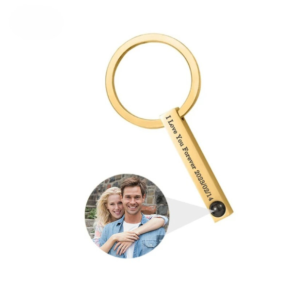 Projektion Schlüsselanhänger, Personalisierter Edelstahl Säulen-Anhänger mit Fotoprojektion