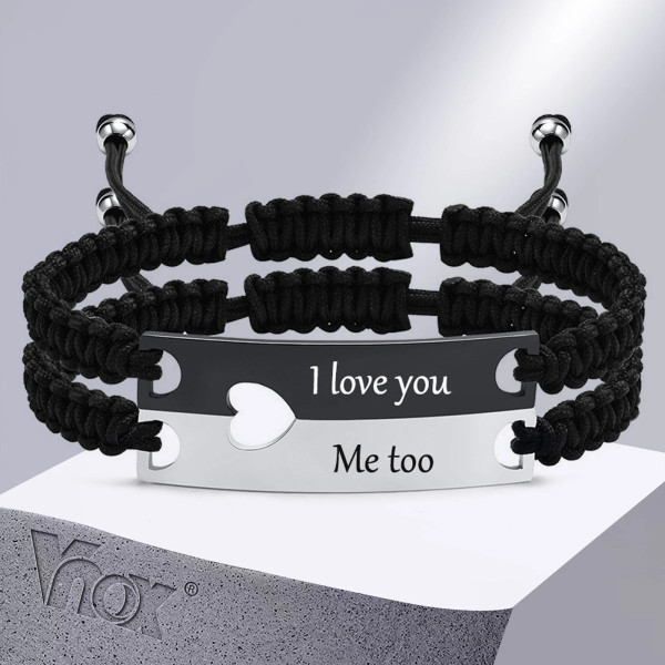 Gravur-Partnerarmbänder, Personalisierte Armbänder für Pärchen (17-27cm Länge dehnbar)