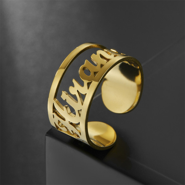 Ring mit eigenem Namen, Personalisierter Namensring aus Edelstahl (verstellbar)