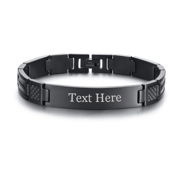 Gravur-Armband, Personalisiertes Schwarzes Edelstahl Armband mit Textgravur (21,5cm Länge)