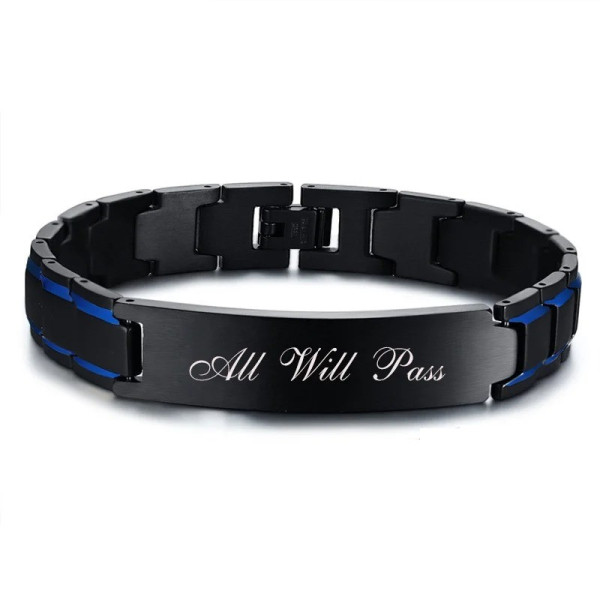 Gravur-Armband, Personalisiertes Edelstahl Herrenarmband mit Textgravur (21,5 Länge)