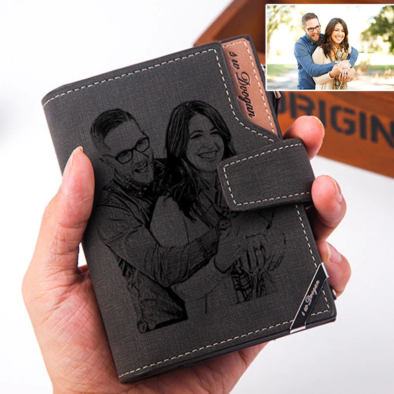 Men's wallet with text and image engraving