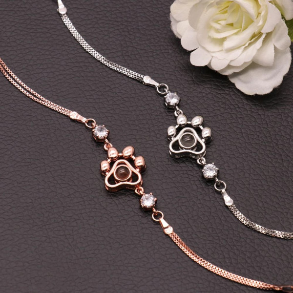 Damenarmband mit Pfoten-Design und Fotoprojektion – personalisiert mit eigenem Foto – 16-23 cm Länge