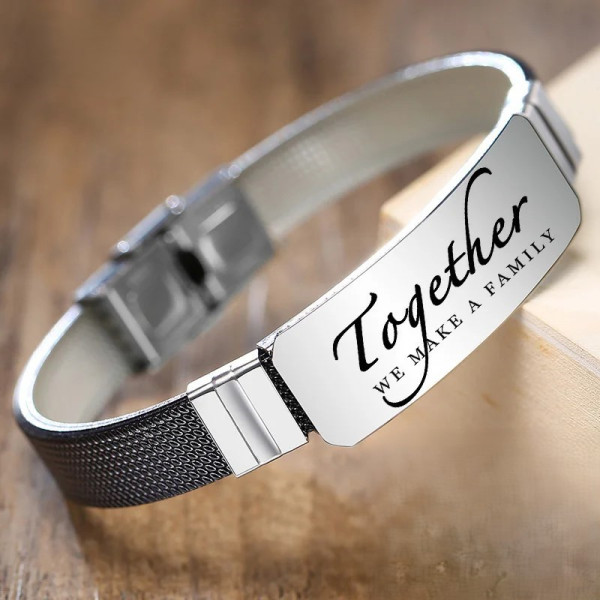 Gravur-Armband, Personalisiertes Herrenarmband mit Textgravur aus Edelstahl (20,5 cm Länge)