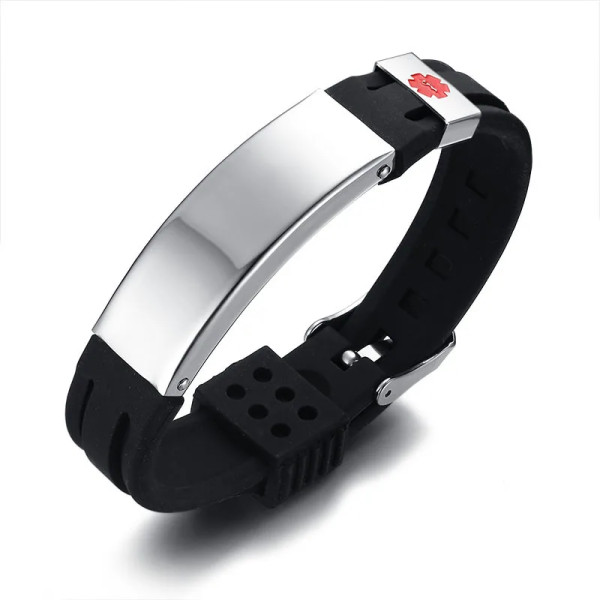 Hinweis-Symbol Silikonarmband mit Gravur (17-21,5cm Länge verstellbar)