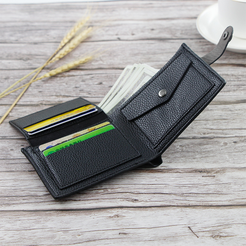 Personalisierte Herren-Brieftasche mit Textgravur, Druckknopf und Reißverschluss-Münzfach