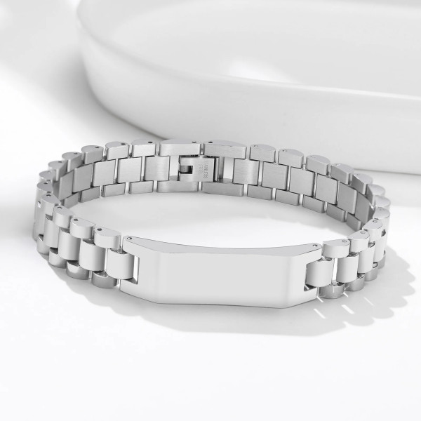 Gegraveerde armband, gepersonaliseerde herenarmband van roestvrij staal met tekstgravure (lengte 21 cm)