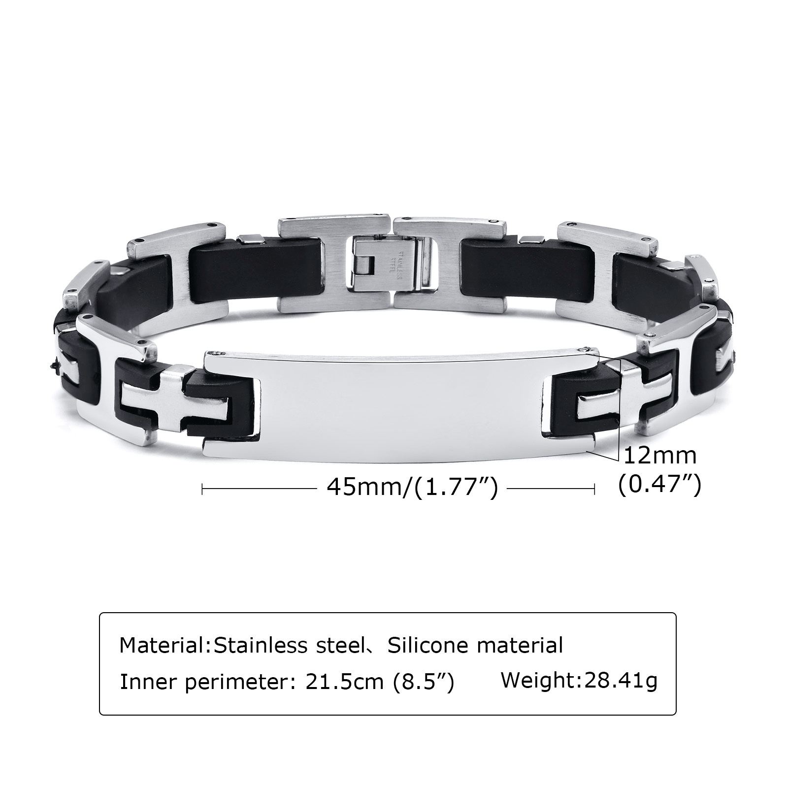 Personalisiertes Herrenarmband Silber Schwarz