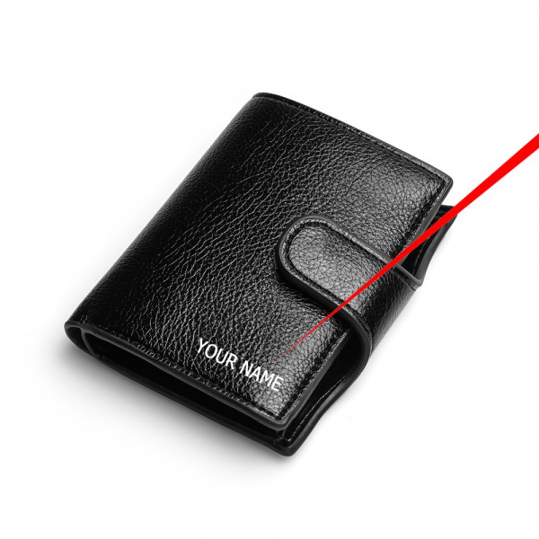 Knopf-Verschluss Leder Brieftasche mit Textgravur Personalisierter Geldbeutel
