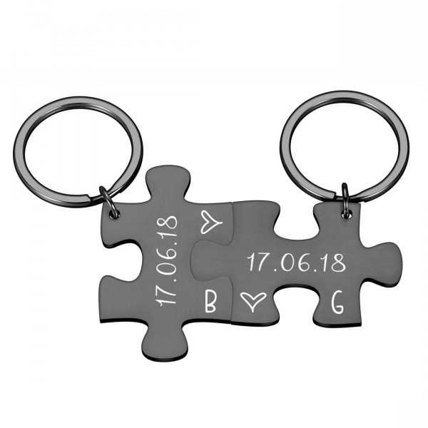 Puzzle Schlüsselanhänger 2-Teilig mit Textgravur Datum Personalisiert Partneranhänger