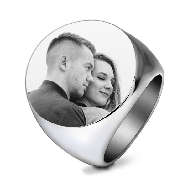 Foto-Gravur Ring (Rund), Personalisierter Edelstahl Ring mit Text und Bildgravur