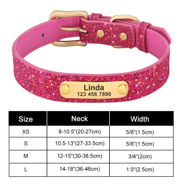 Gegraveerde leren halsband, glitter hondenhalsband met tekstgravure