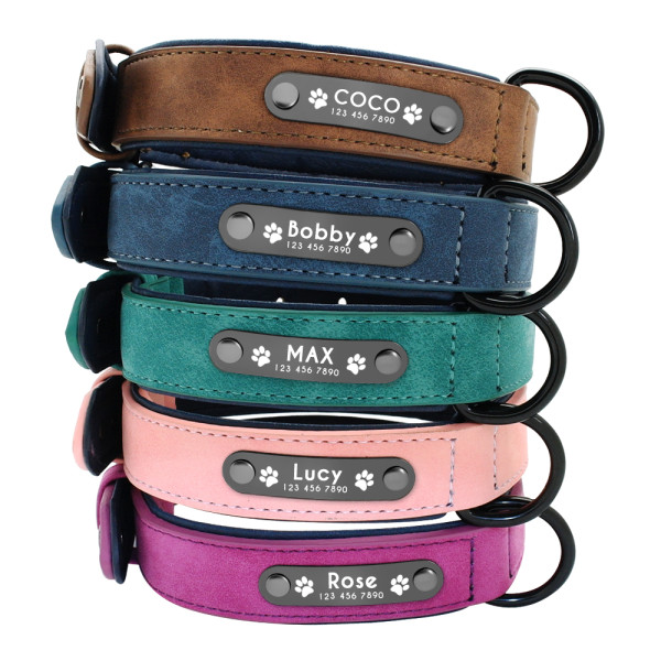 Gravur-Lederhalsband, Personalisiertes Hundehalsband mit Text Gravur