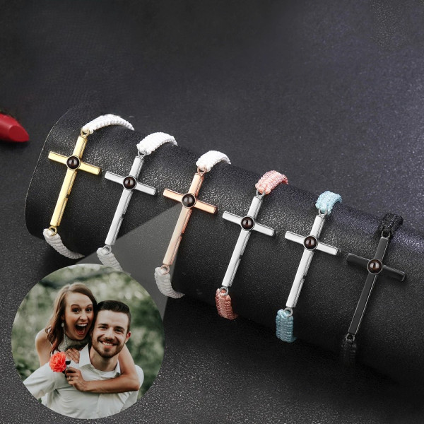 Projektion Armband, Personalisiertes Kreuz-Armband mit Fotoprojektion (14-18cm Länge dehnbar)