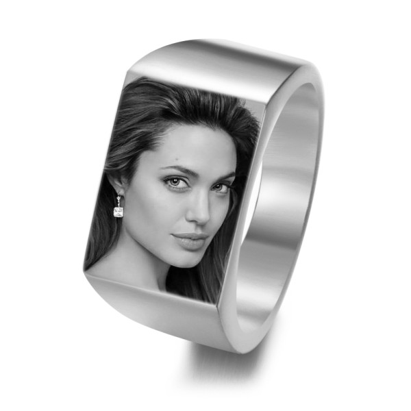 Foto-Gravur Ring (Rechteckig), Personalisierter Edelstahl Ring mit Text und Bildgravur