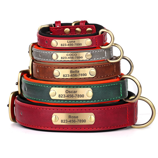 Gravur-Lederhalsband, Personalisiertes Hundehalsband mit Text Gravur