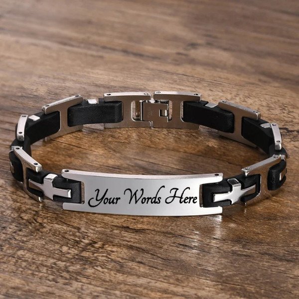 Personalisiertes Herrenarmband in Silber & Schwarz – Mit Gravur von Namen oder Wunschtext