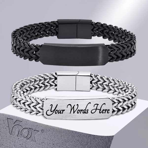 Gravur-Armband, Personalisiertes Herrenarmband aus Edelstahl mit Textgravur (22cm Länge)