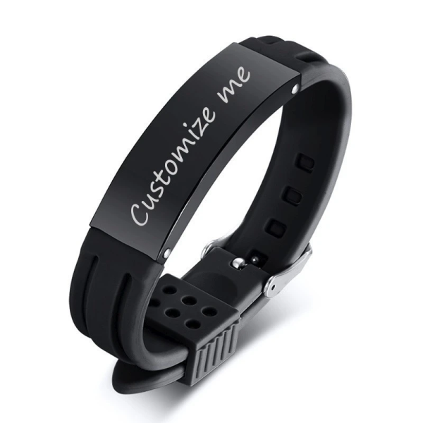 Gravur-Silikonarmband, Personalisiertes Armband mit Textgravur (17-21,5cm Länge verstellbar)